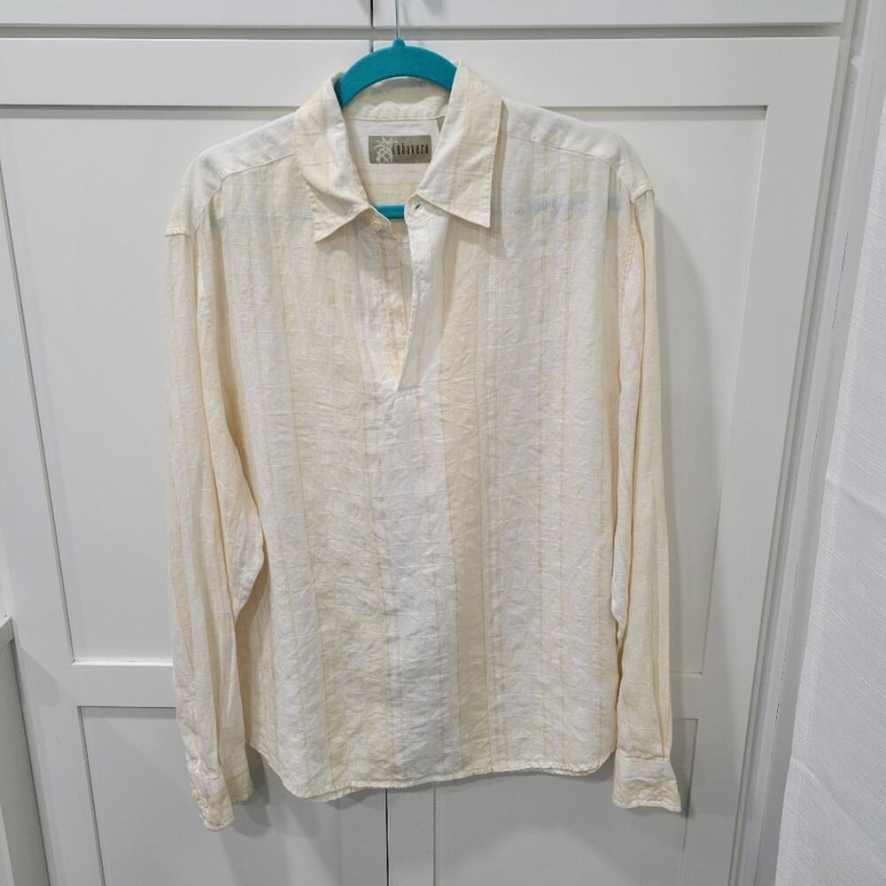 Cubavera Linen Collared V neck Tunic Top Size Large